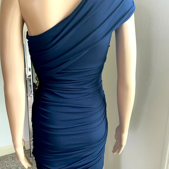 Deep Dark Navy blue one-shoulder dress - Picture 3 of 5